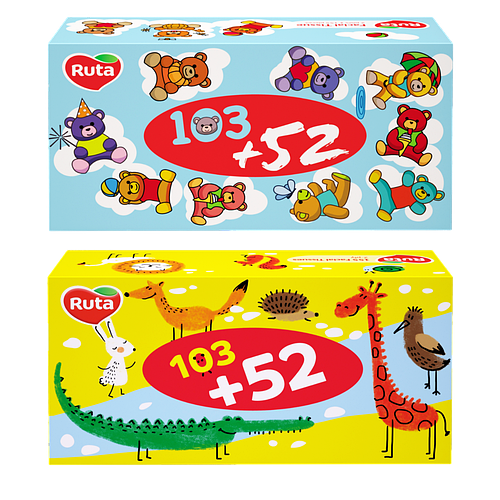 Серветки косметичні двошарові Ruta Kids, в коробці (155шт.) рута155 фото