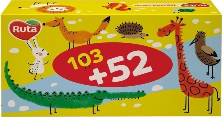 Серветки косметичні двошарові Ruta Kids, в коробці (155шт.) рута155 фото